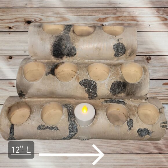 Resin Rustic Woodland Faux Log - 12-Tea Light Candle Holder Indoor Home Decor - Picture 2 of 7